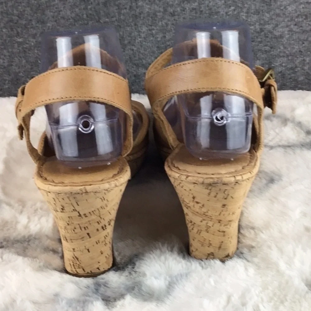 Born Leather Sandals‎ Cork Wedge T-Strap Platform Boho Wedge Sz 10